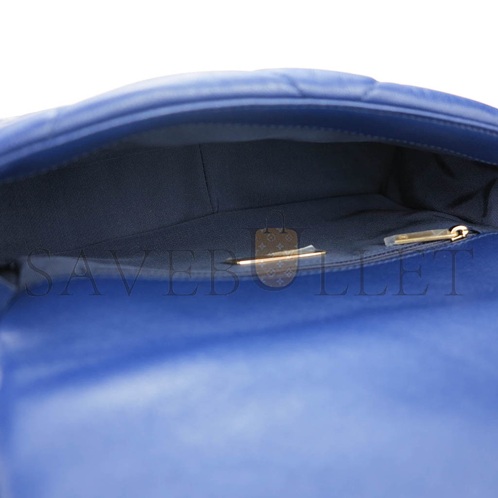 Ch*el 19 flap bag in navy blue lambskin as1160 (26*16*9cm)